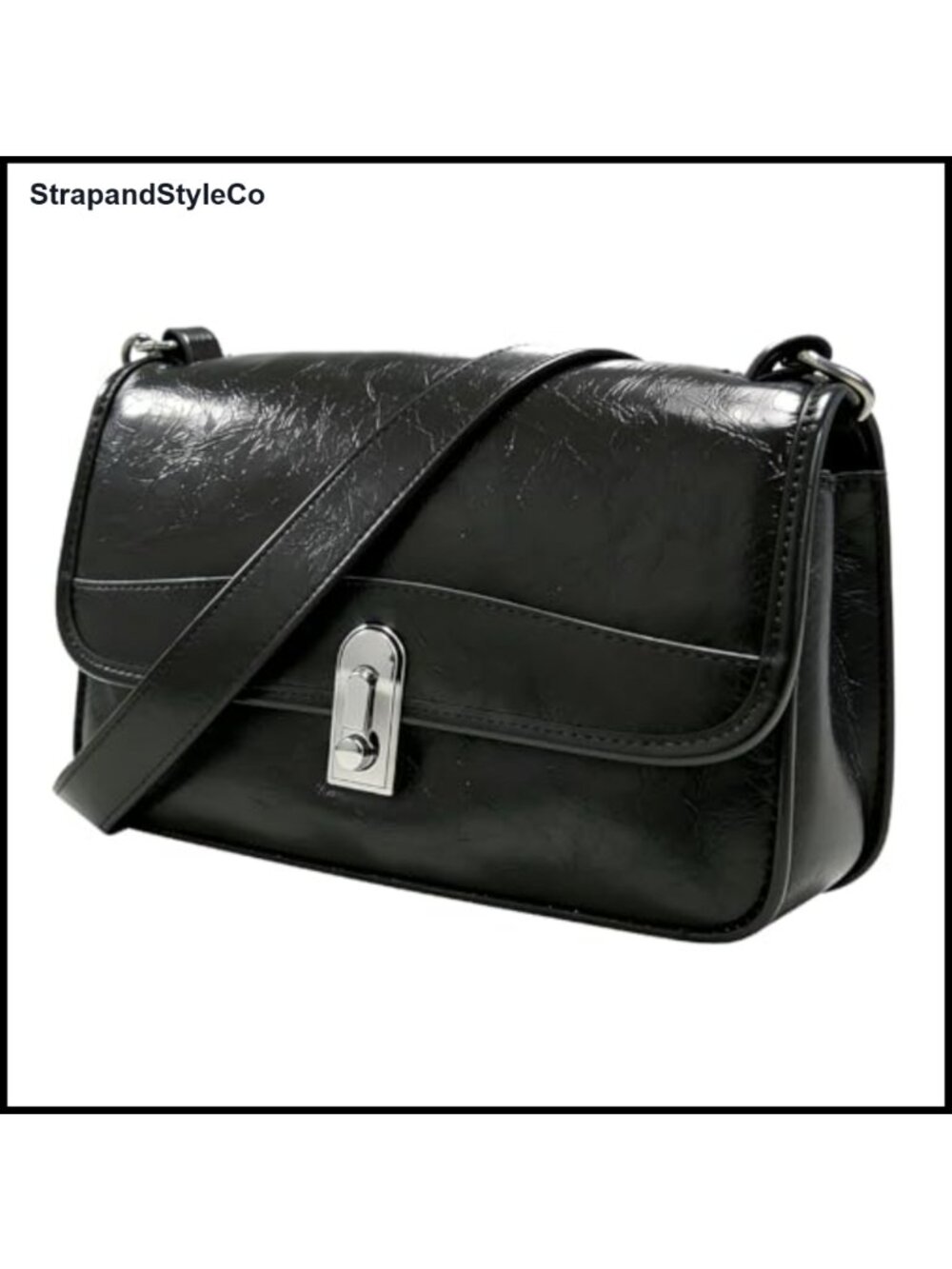 Faux Leather Turn Lock Crossbody Shoulder Bag Adjustable Strap